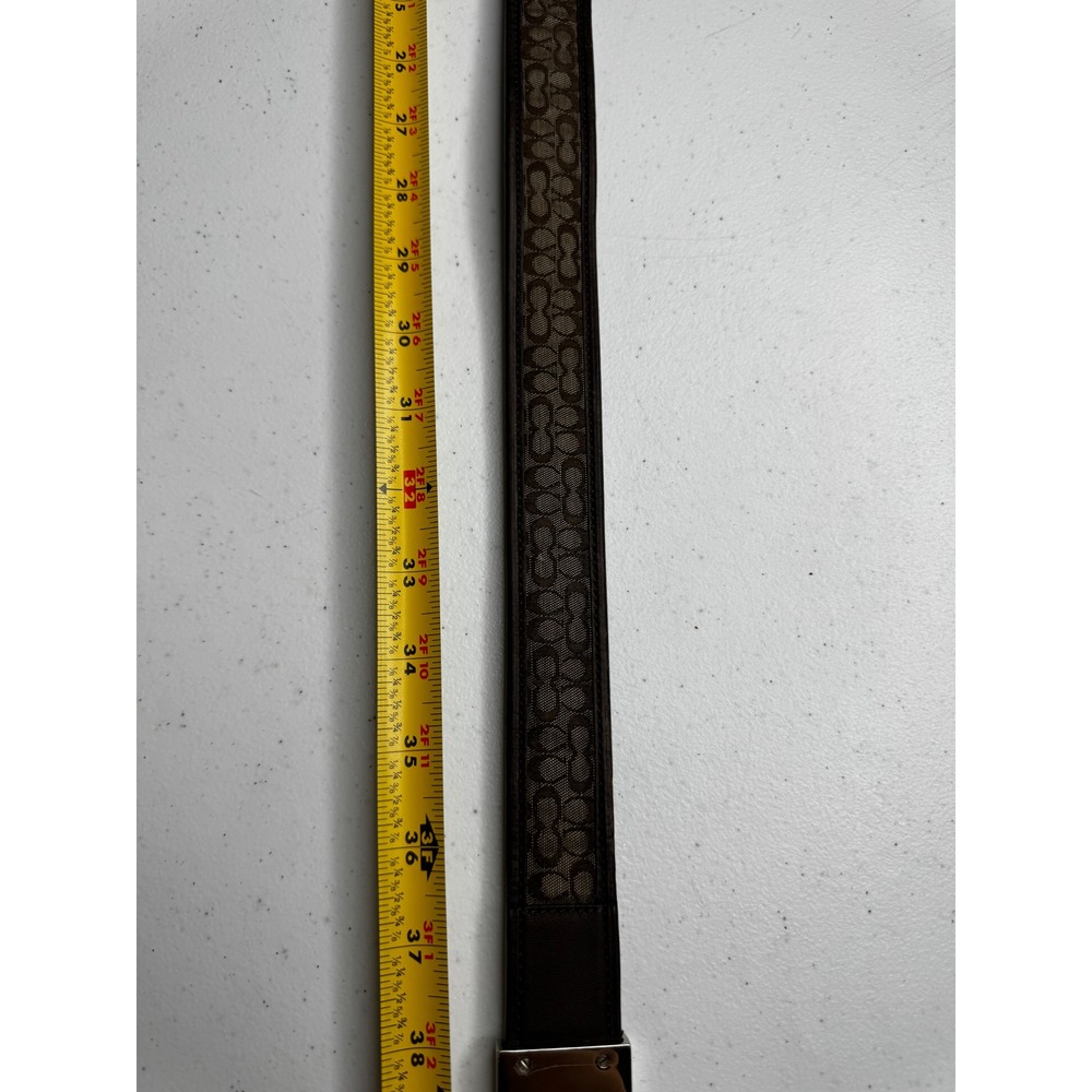 Coach Signature Monogram Canvas Leather Belt Brown Tan Silver Buckle 32-36 Inch - Picture 6 of 13